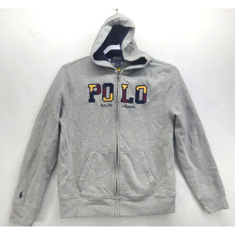 Polo Ralph Lauren Embroidered Logo Kids Youth Full Zip Hoodie Gray Size Lg 14-16